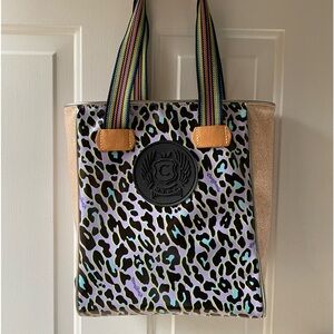 Consuela Multicolor Leopard Print Tote with Gold Sides